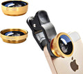 3 in 1 Cell Phone Camera Lens Kit Wide Angle Macro Fisheye Lens Universal(Gold)