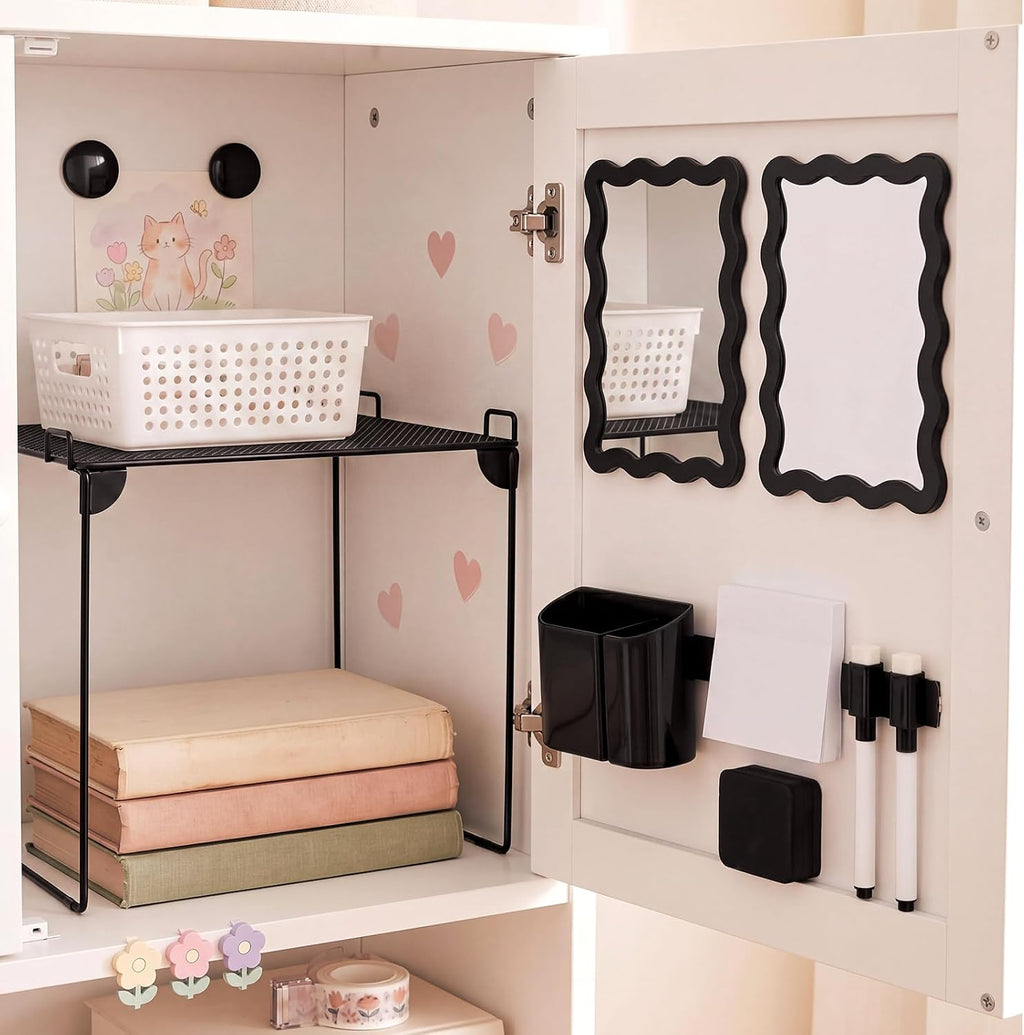 12 Pcs Black Locker Accessories Kit with Locker Shelf Magnetic Mirror Magnetic Pen Holder Whiteboard Marker Eraser