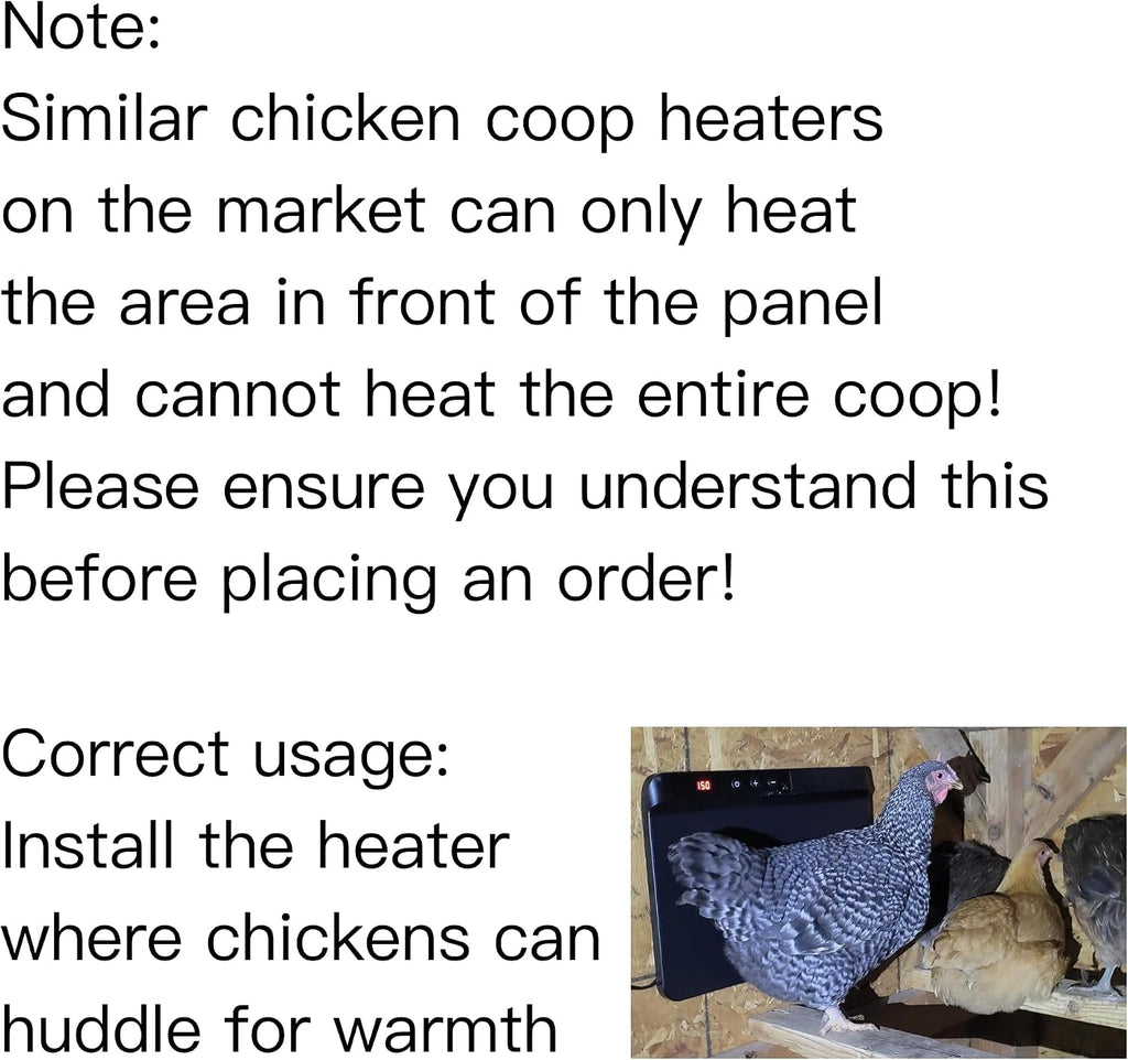 Smart Chicken Coop Heater with Efficient Thermostat, Compatible with Timers & Temp Controllers, 200W Safe Inside