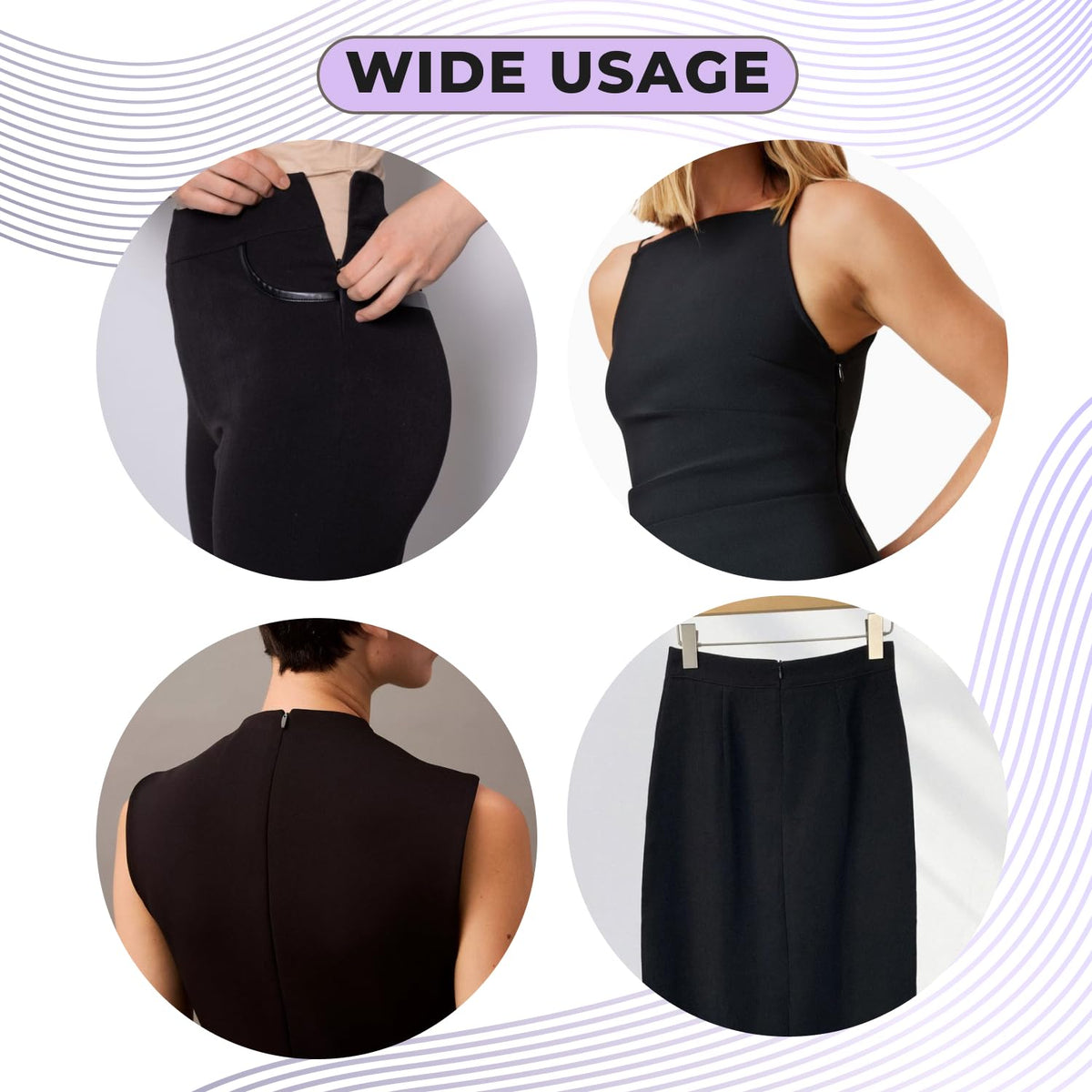 30 Inch Black Invisible Zipper, Nylon Non-Separating for Sewing Clothes