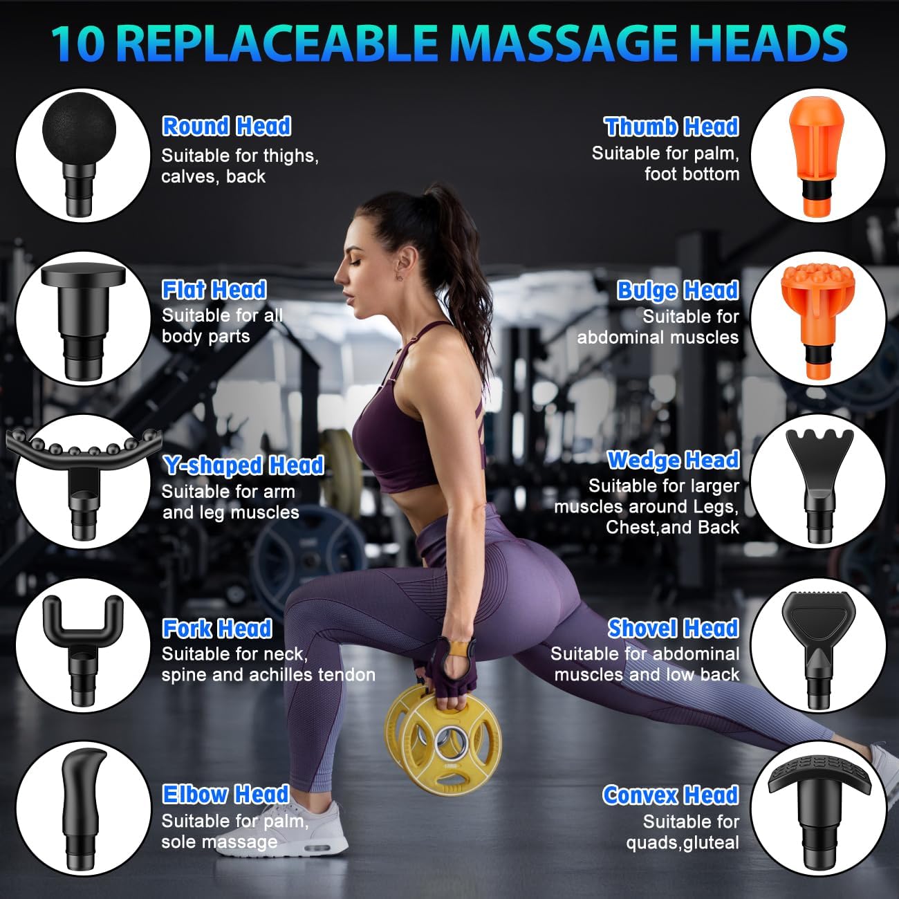 Massage Gun, Deep Tissue Back Massage for Athletes for Pain Relief, Percussion Massager with 10 Massages Heads &