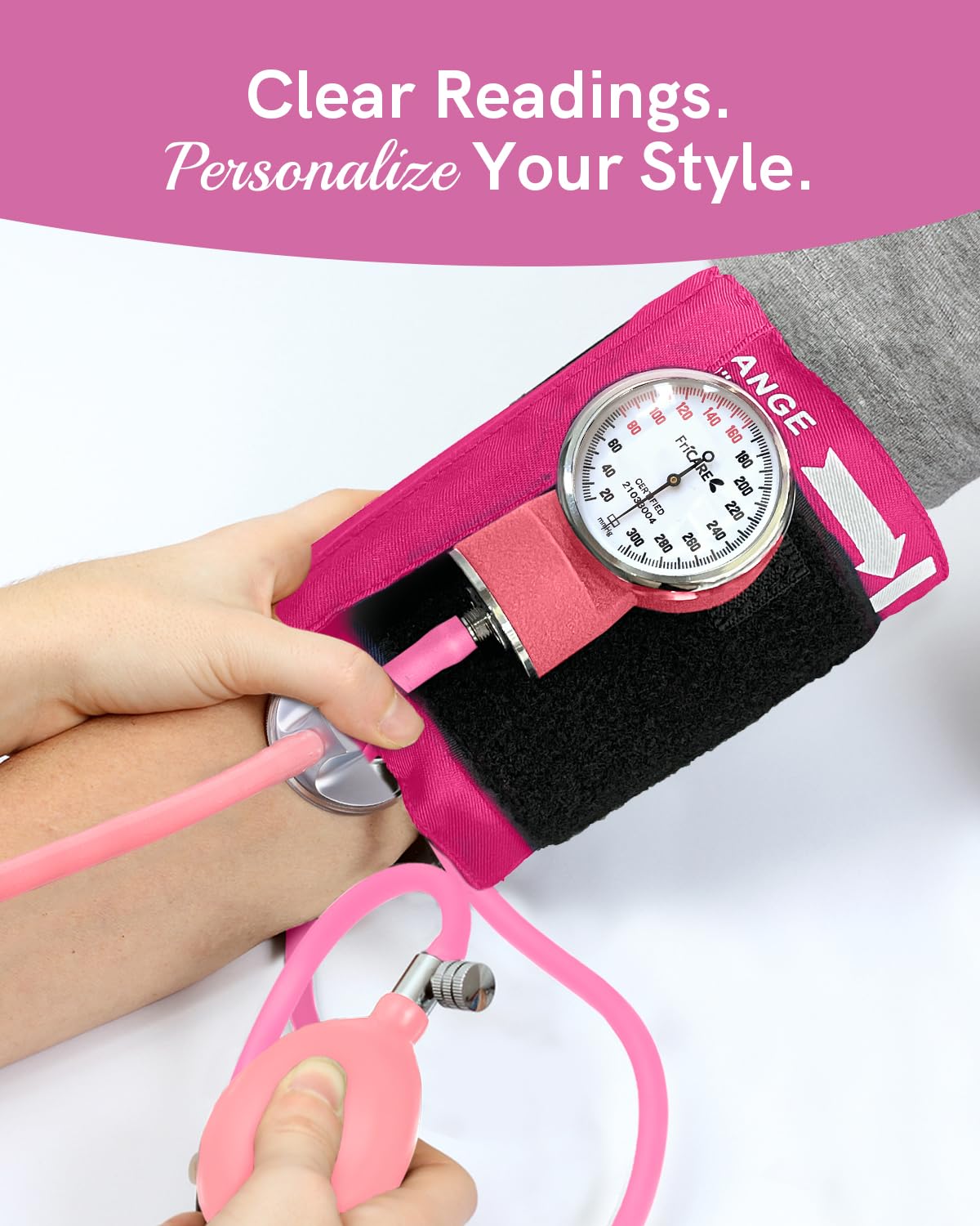 Pink Manual Blood Pressure Cuff for Nurses/Nursing/Medical Students | Aneroid Sphygmomanometer for Home BP Monitoring
