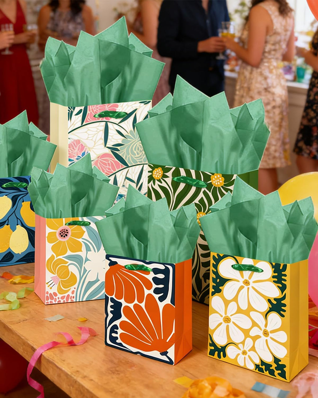 Clash Flowers Gift Bags with Tissue Paper Mulit Assorted Sizes 10PCS Present Party Favor Birthday Bags(2pcs Large