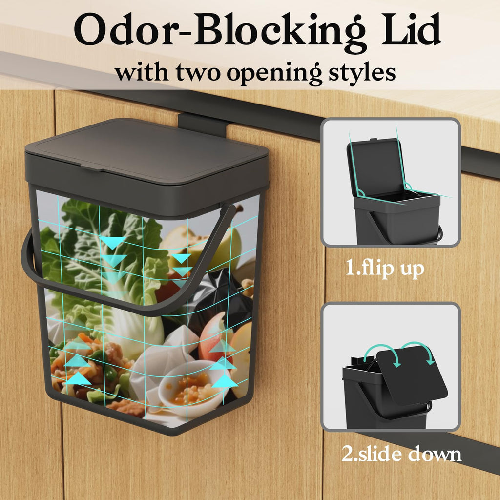 Countertop Compost Bin, Hanging Small Trash Can with Lid Under Sink for Kitchen, Food Waste Bin for Countertop