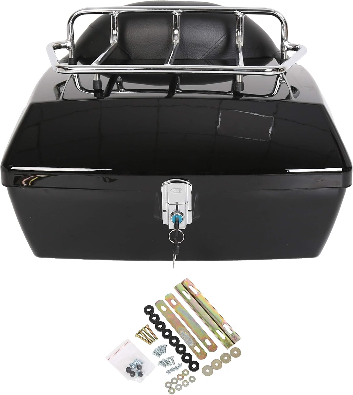 Universal Motorcycle Trunk Luggage Storage Box & Hard Saddle Bags Saddlebags w/Mounting Kit Compatible with Harley