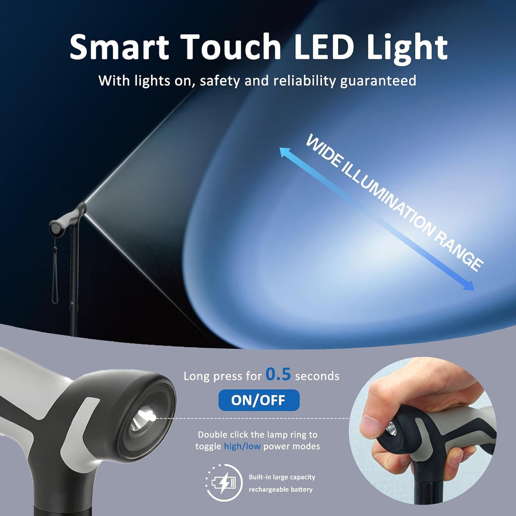 Walking Cane with LED Light, Folding Canes for Men & Women with Shock Absorption - Adjustable, Lightweight