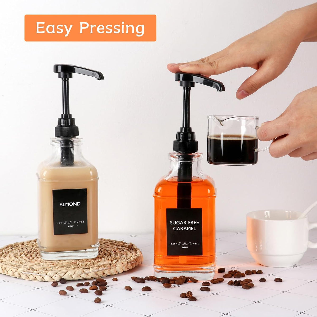 16 oz 2 Pack Glass Coffee Syrup Dispenser with 1/4oz Black Pump