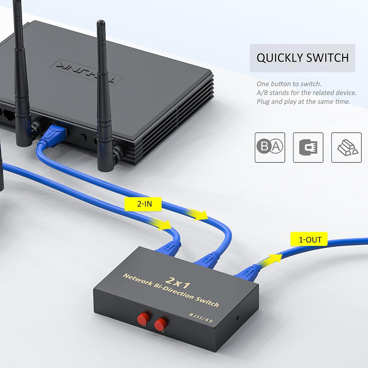 RJ45 Network Switch Selector 2x1 Ethernet 100M/1000M