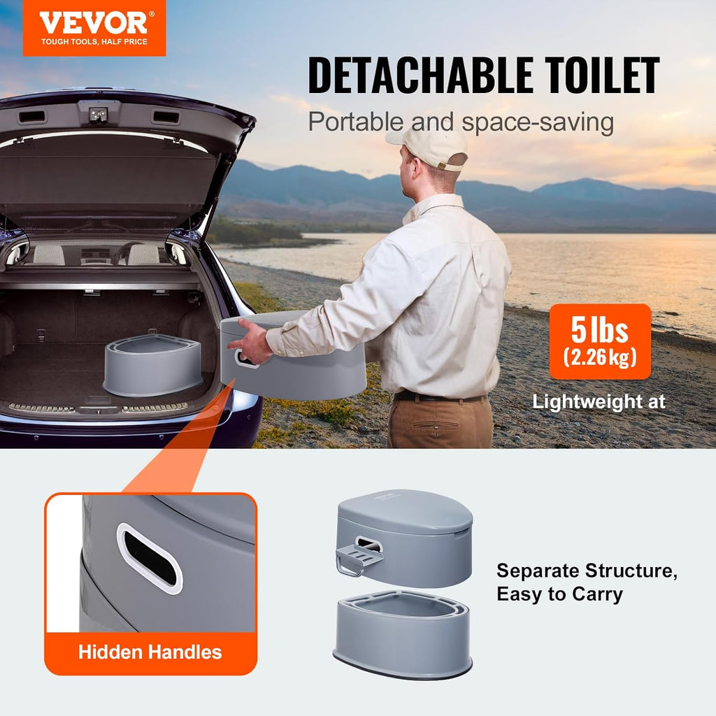 RV Toilet for Camping, Portable Toilet with 1.3 Gal Detachable Inner Bucket & Removable Paper Holder, Commode with