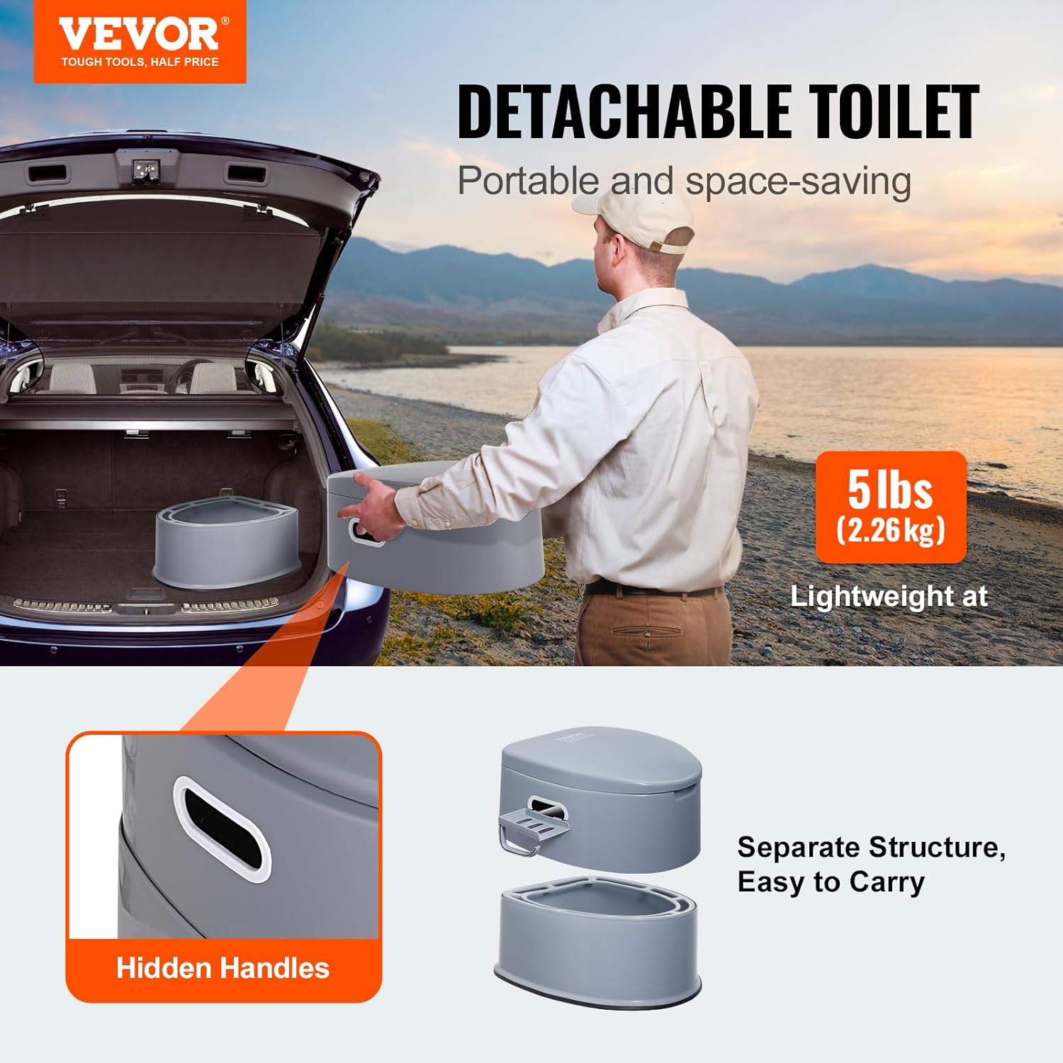 RV Toilet for Camping, Portable Toilet with 1.3 Gal Detachable Inner Bucket & Removable Paper Holder, Commode with