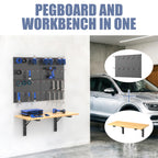Wall Mount Folding Workbench with Pegboard Kit, Size: 31.5x15.75 in