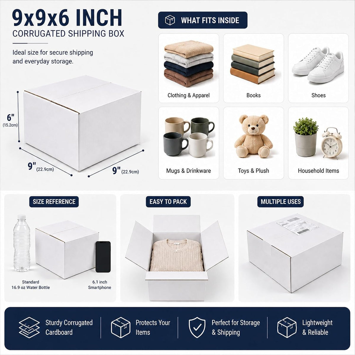 9x9x6 White Shipping Boxes, 25 Pack