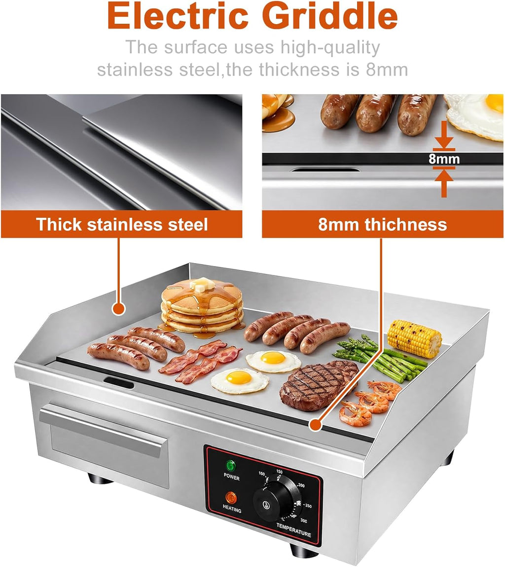 110V 3000W 22" Electric Griddle Grill for Home Commercial,Adjustable Temp