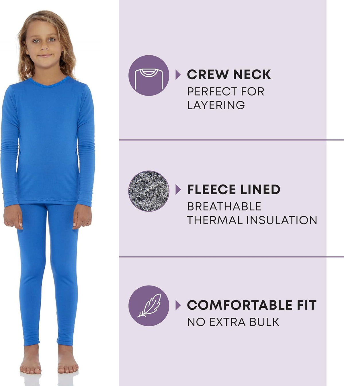 Thermal Underwear for Kids, Girls Thermals Long Johns Underwear, Base Layer for Cold weather/skiing, Blue, Large