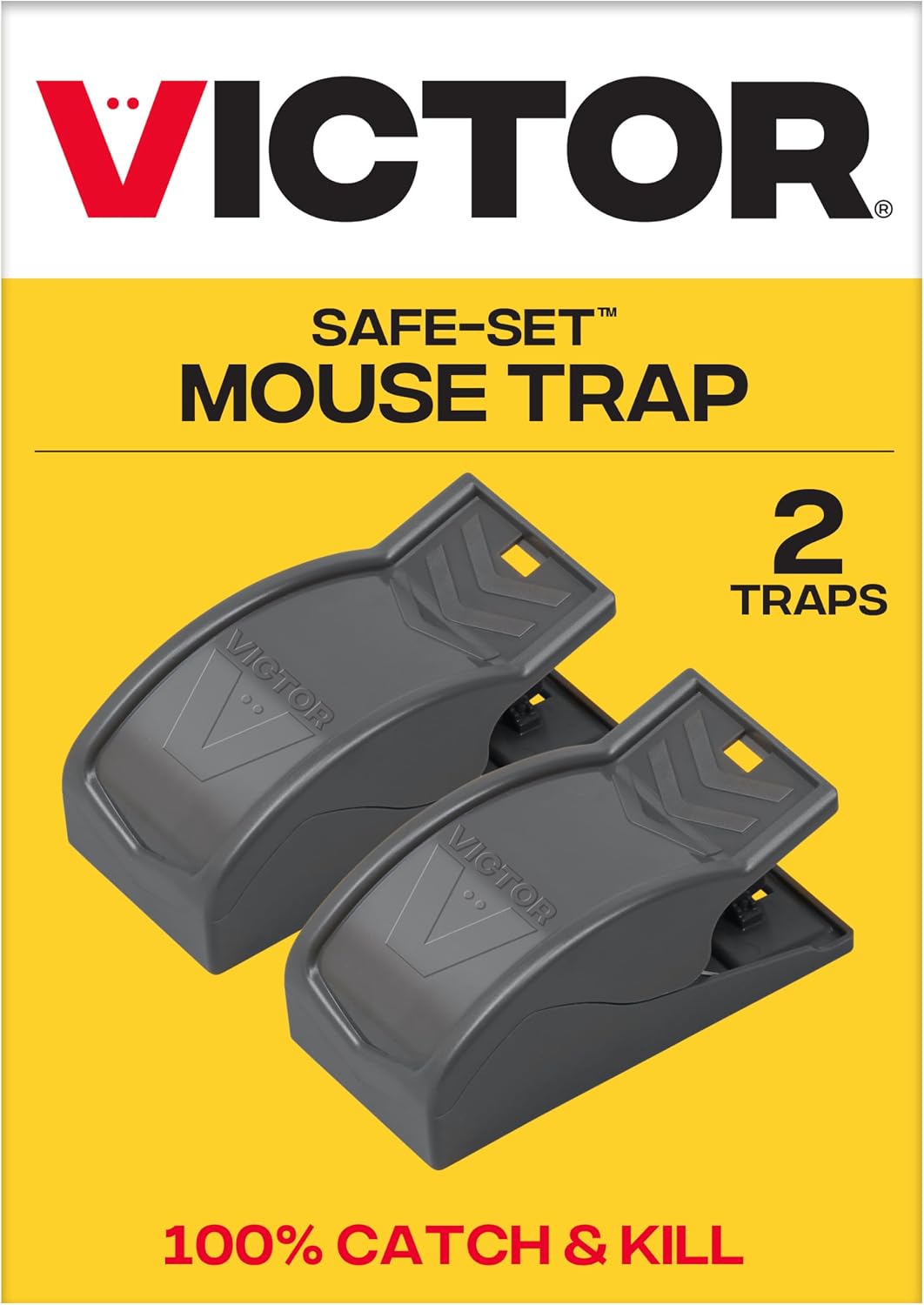 M070B Easy Safe-Set Power Kill Mouse Trap, 2-Pack Reusable Snap Trap | Refillable Bait Cup, Bait Hood Prevents Theft