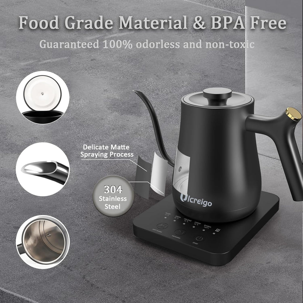 Gooseneck Electric Kettle,Ulcreigo Electric Kettle Temperature Control Tea Kettles for Boiling Water with 5 Variable