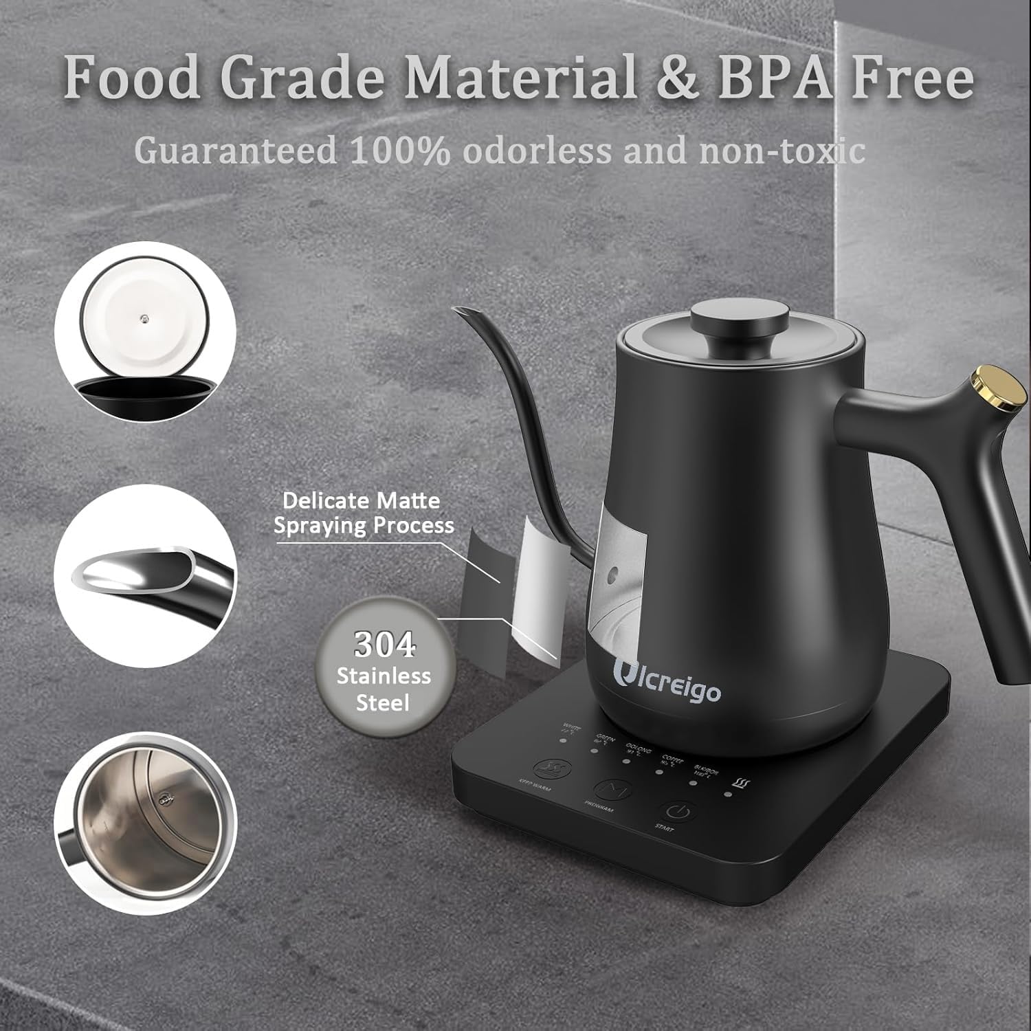 Gooseneck Electric Kettle,Ulcreigo Electric Kettle Temperature Control Tea Kettles for Boiling Water with 5 Variable