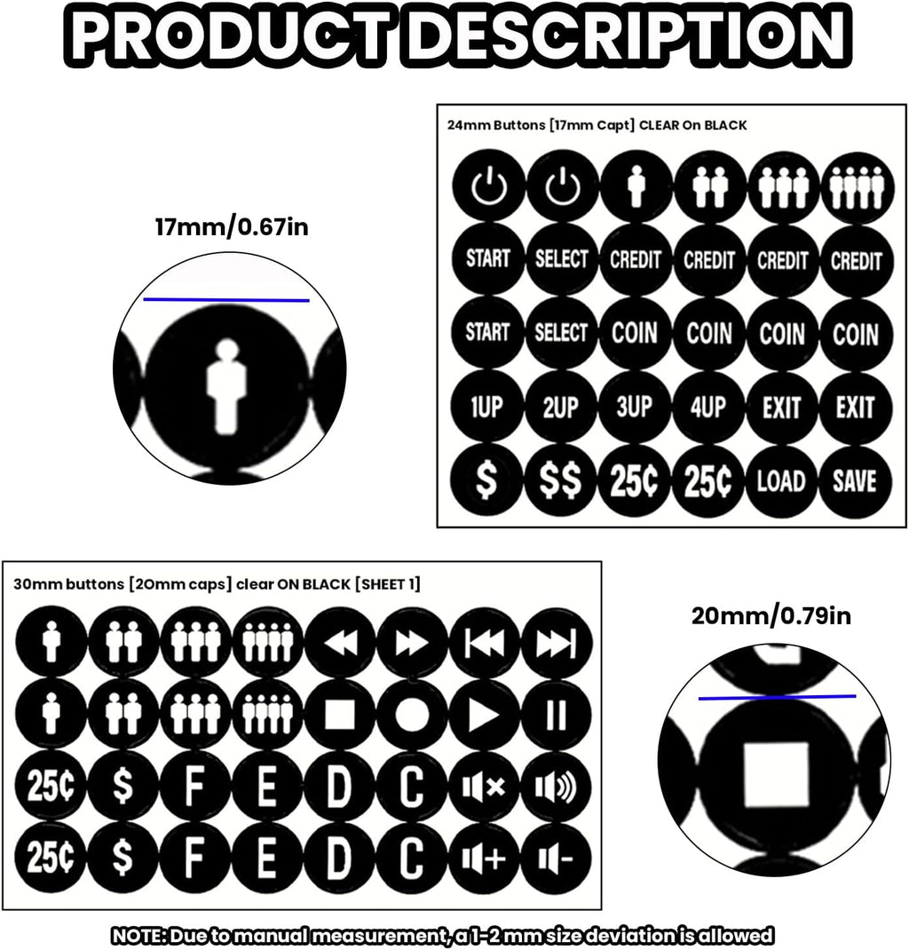 Arcade Button Stickers 24mm 30mm Die Cut Labels for Arcade Cabinet | Black Arcade Button Stickers Compatible only