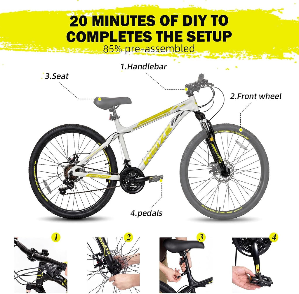 Mountain Bike, 26/27.5-Inch Adult Bike, 21-Speed Rear Disc Brake, Lightweight Aluminum Frame for Men and Women