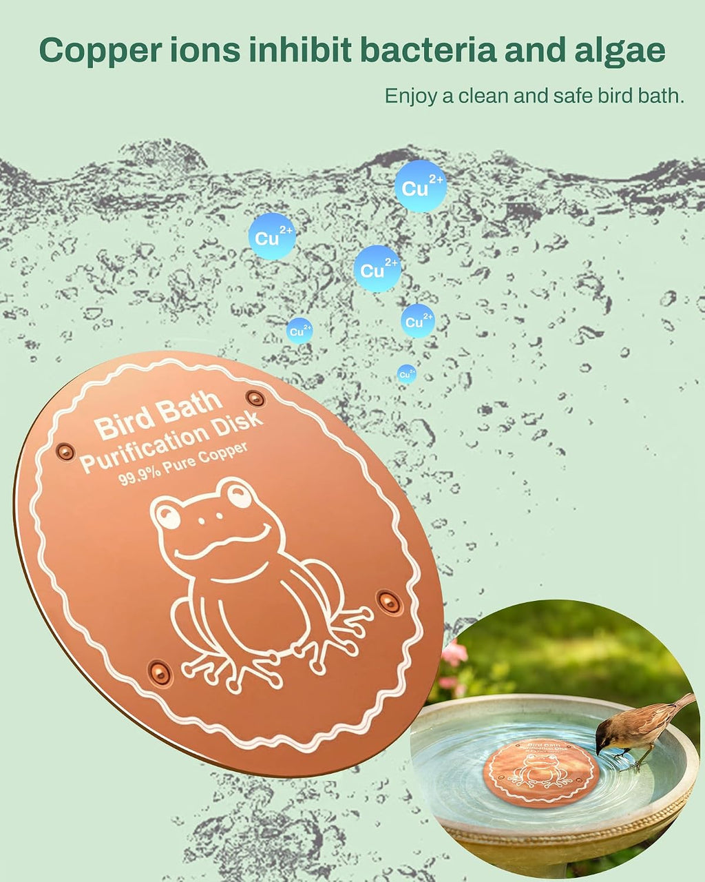 Bird Bath Purification Disk Pure Copper Winter Birdbath Solar Power Heater Deicer Heater Bowl Safe Ground Garden