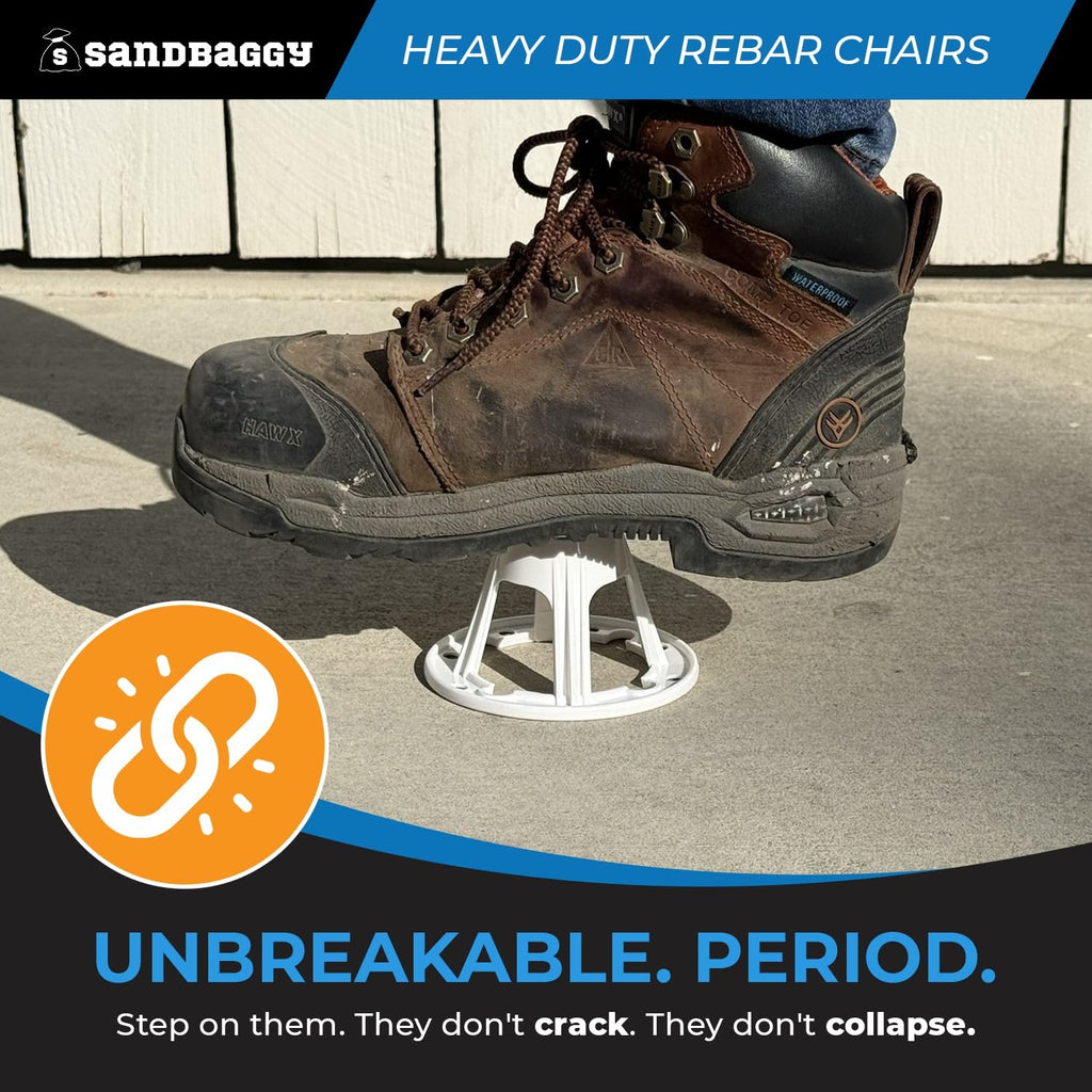 Plastic Rebar Chairs - Elevates 2-1/2" or 3" - Concrete Chair Supports Rebar #3 to #5 and Steel Wire Mesh (100, 2.5"