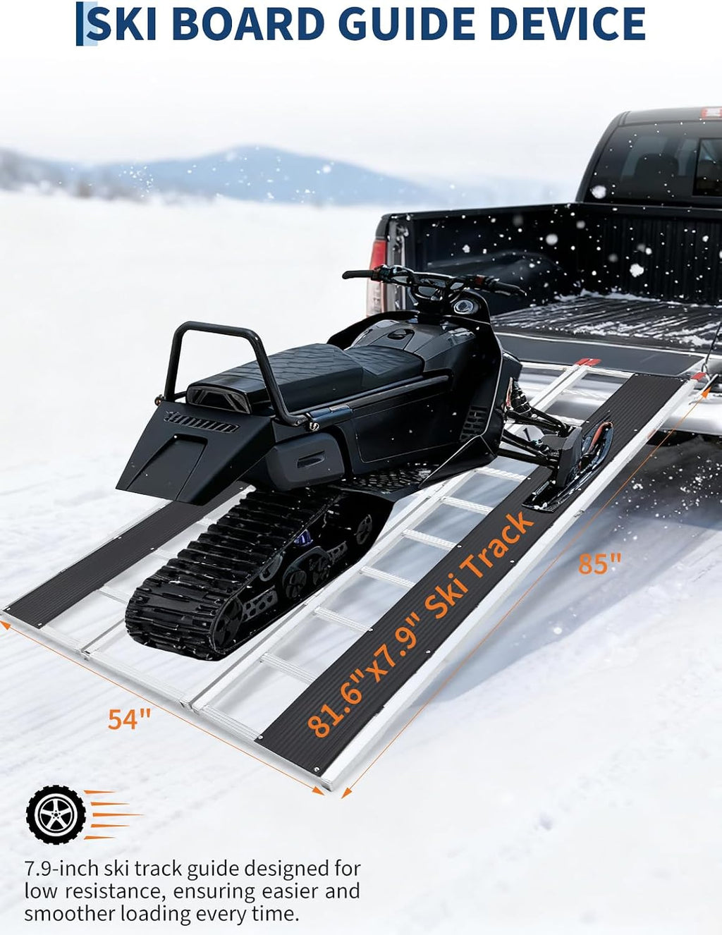 Snowmobile Loading Ramp, 1500Lbs Aluminum Tri-Fold Ramps with Ski Guides for Snowmobile, 85" x 54" Foldable Ramp with