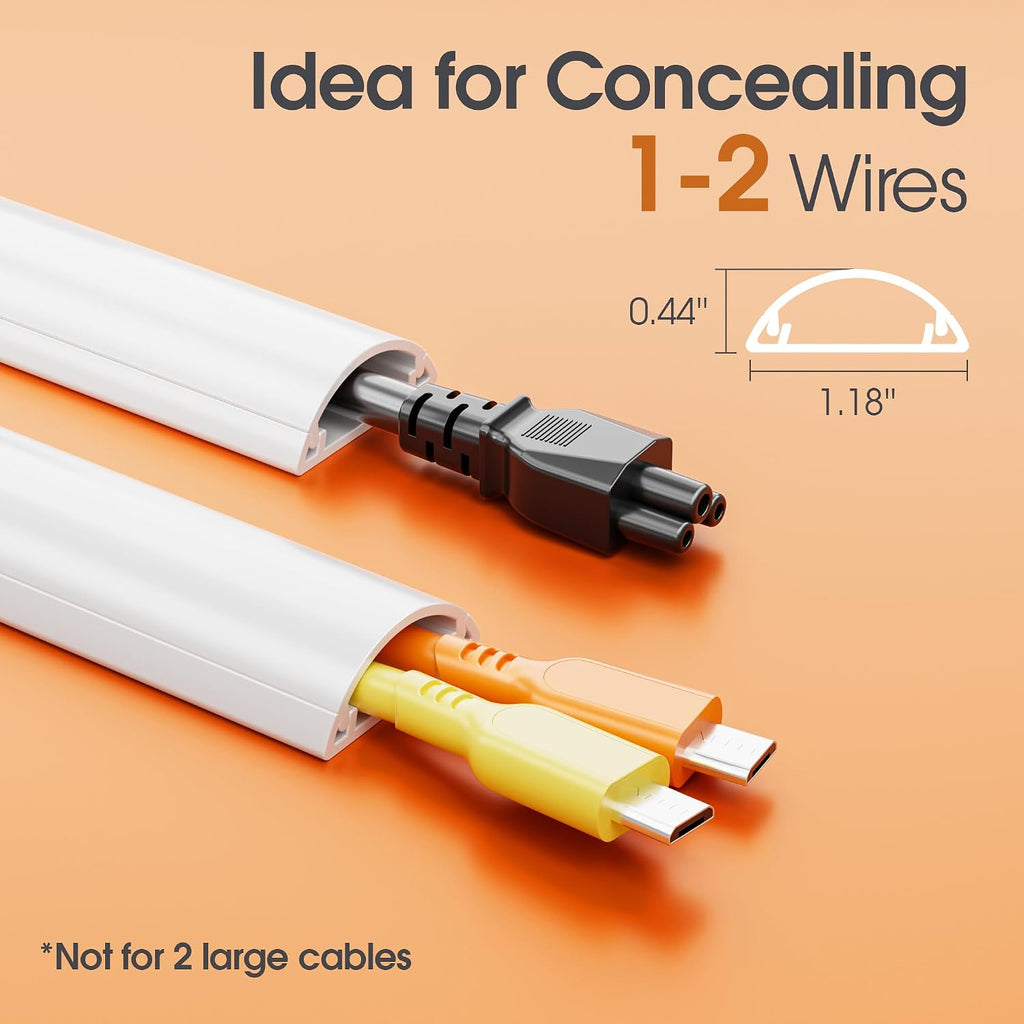 TV Cord Hider for Wall Mounted TV, White, 56.7in, 4× L14.2in W1.18 H0.43in | Curved Decorative Cord Cover
