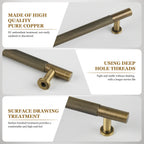 6-1/4" Knurled Solid Brass Cabinet Pulls, Antique Brass 5-Pack