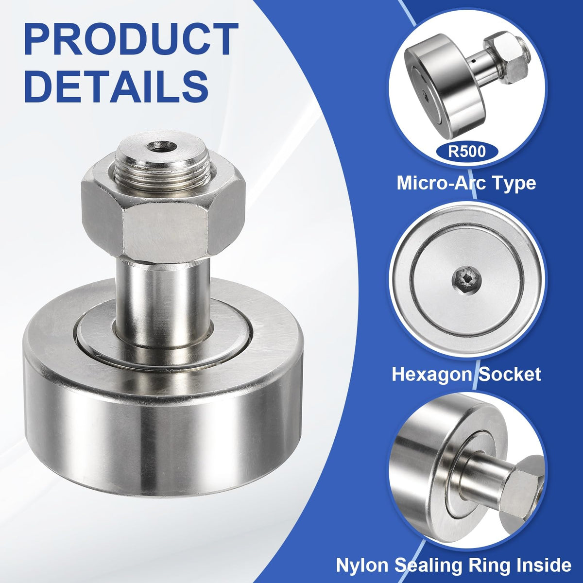 uxcell Cam Follower Track Runner Bearings CF24-1/KRV72 X Needle Roller Stud Track Bearing, 72mm Roller Diameter, M24 Stud Type for Machine Tool Guide Rail (Hexagon Socket)