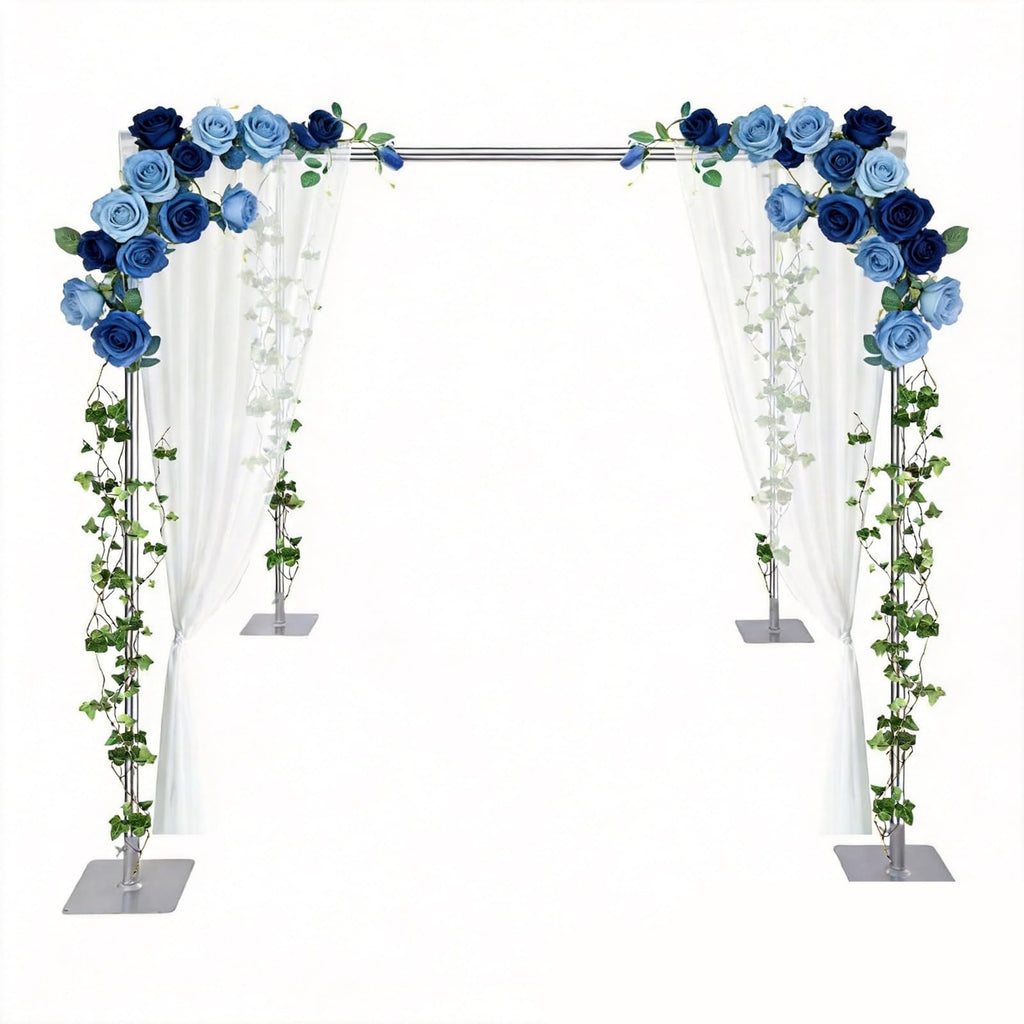 Wedding Backdrop Stand 4 Post, 5ft~10 ft Adjustable Wedding Hardware Kit Chuppah Canopy Detachable Metal Background