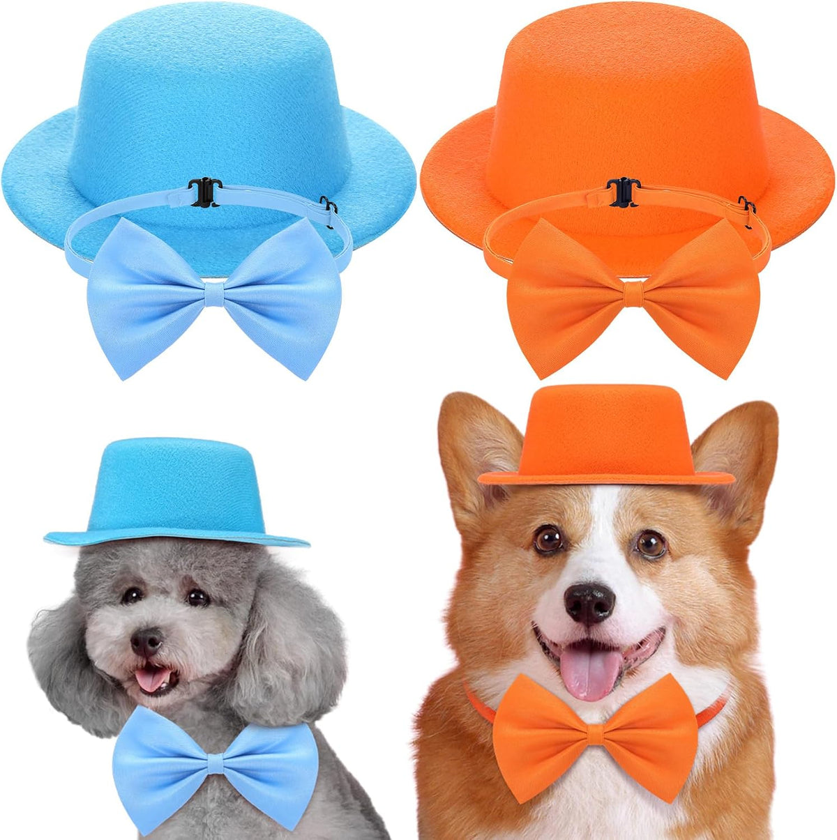 4 Pcs Halloween Dog Costume Blue and Orange Top Hat Accessories