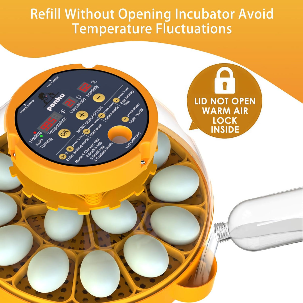 16 Duck Eggs Incubator with Phone App, Automatic Incubator with Custom Mode