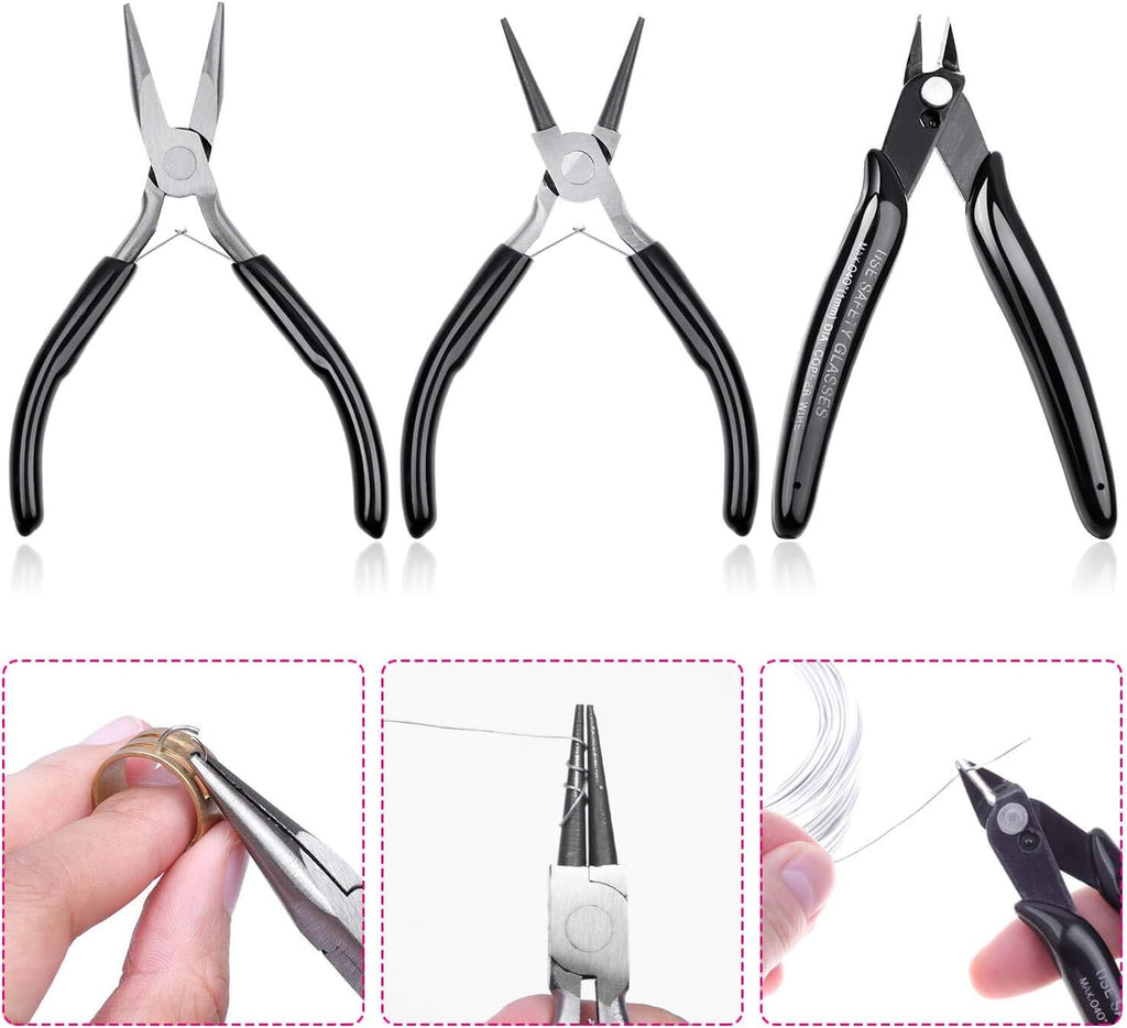 Jewelry Pliers, Cridoz Beading Pliers Set with Needle Nose Pliers, Round Nose Plier and Wire Cutter for Jewelry