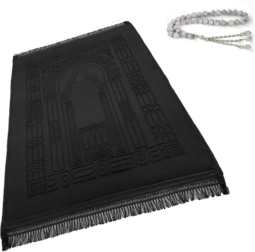 Prayer Rug Muslim Mat Islamic - Thick Large Sajadah for Kids Men Women with Islam Prayer Beads for Eid Travel