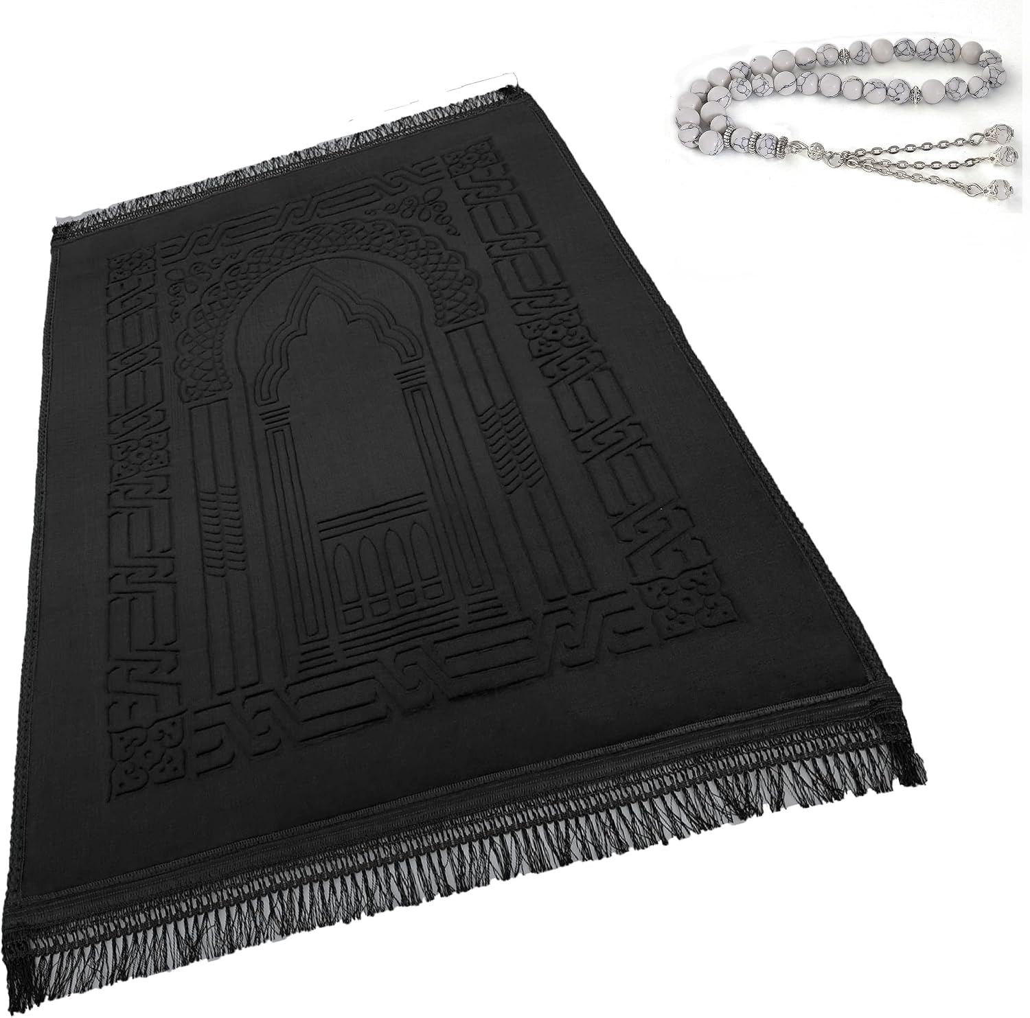 Prayer Rug Muslim Mat Islamic - Thick Large Sajadah for Kids Men Women with Islam Prayer Beads for Eid Travel