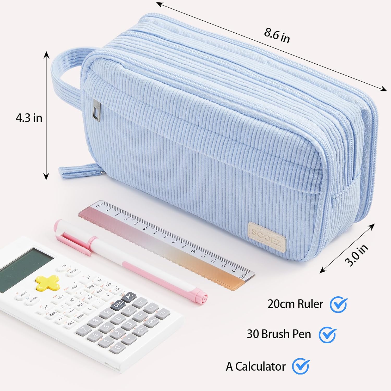 High Capacity Pencil Case, Soft Corduroy Pencil Pouch | Large Pencil Bag with 4 Compartments, Sturdy Zipper, Cute