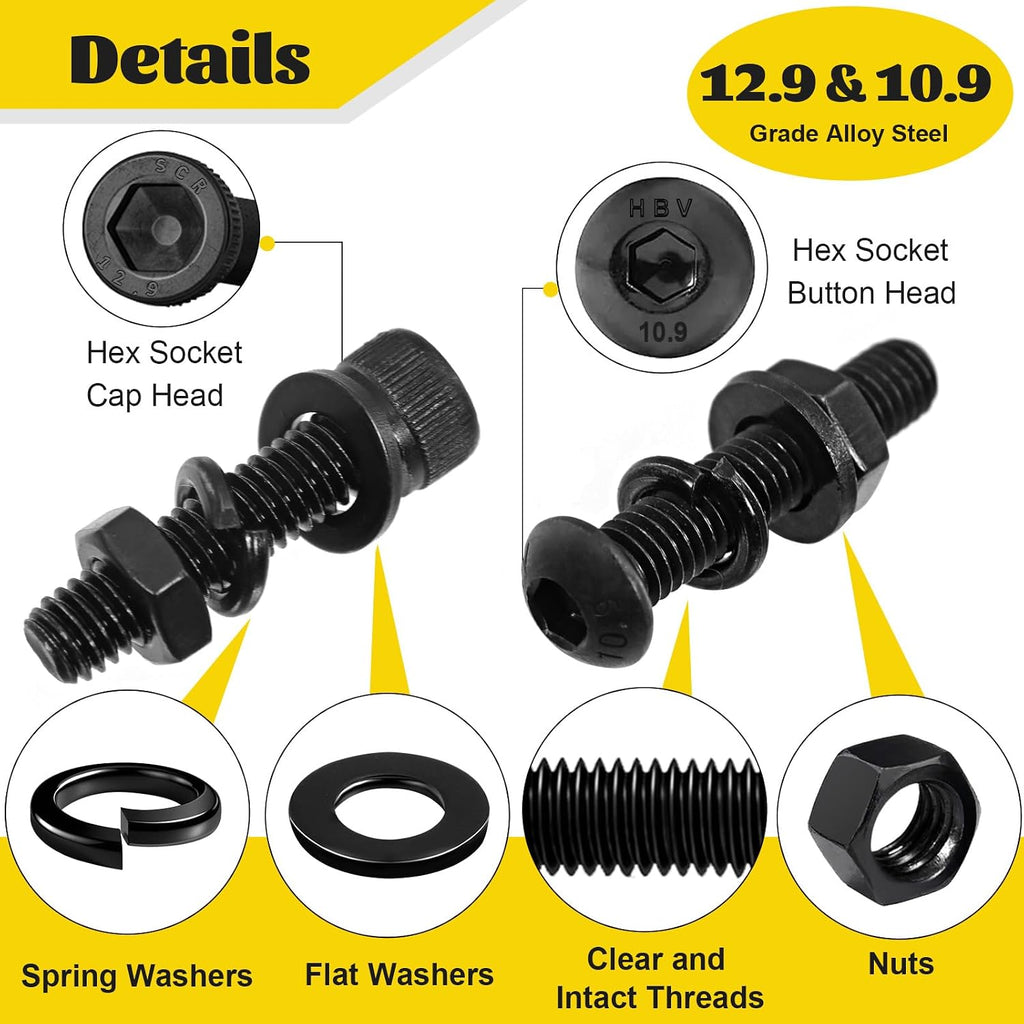 1500PCS M4 Hex Socket Cap Head & Button Head Screws and Nuts Kit