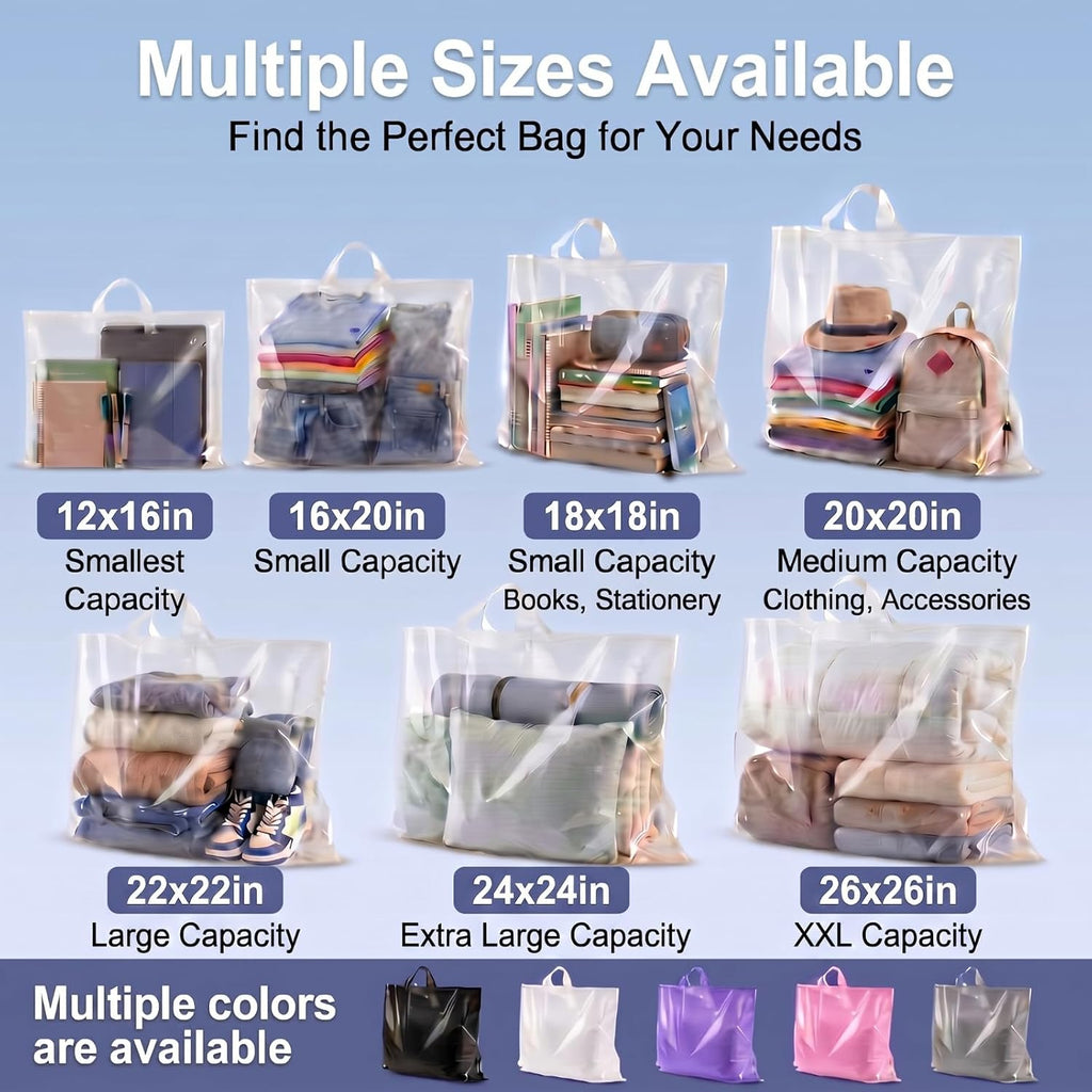 100 Pack 20" x 20" Large Black Plastic Shopping Bags with Handles