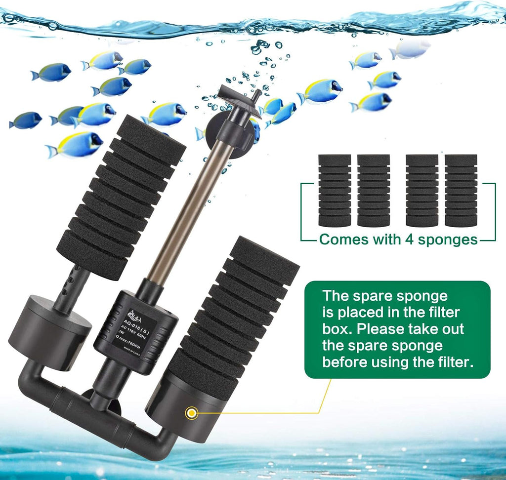 Aquarium Electric Power Sponge Filter,3W/5W Submersible Foam Filter | Sponges Bio Ceramic Media Balls Double Silence
