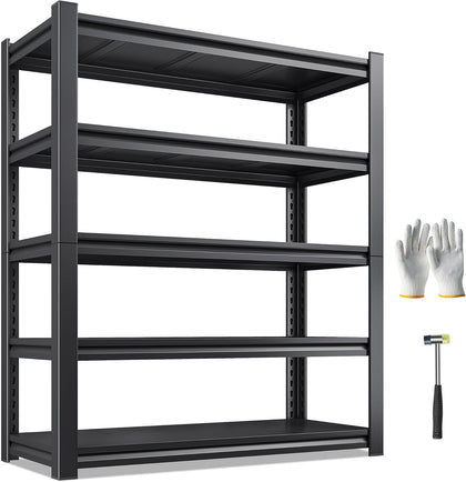 Garage Shelving 3000 LBS Storage Shelves Adjustable Metal Shelving, 5 Tier Garage Shelves for Basement, Warehouse