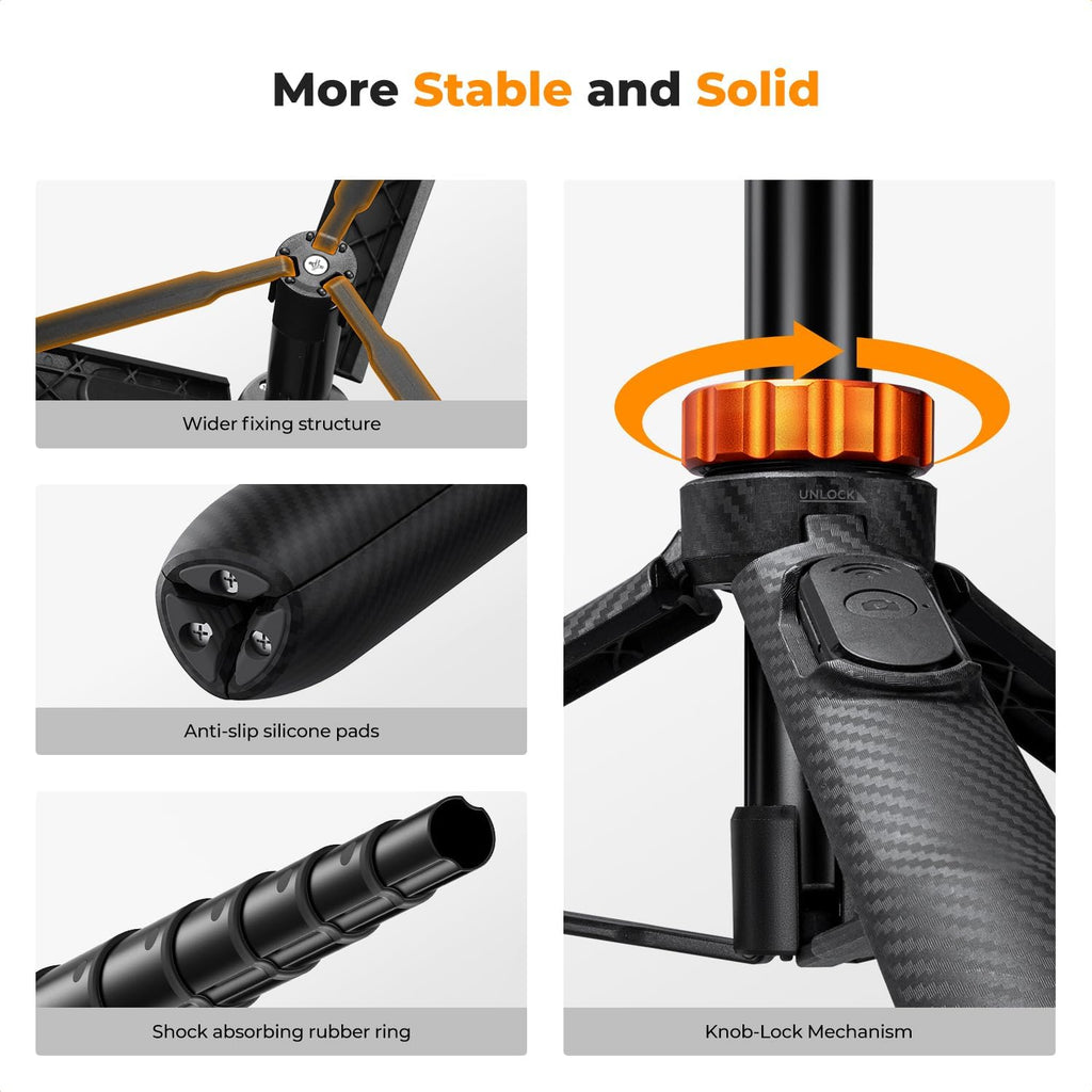 62'' Phone Selfie Stick Tripod | 360° Ball Head Camera Tripod with Remote, 2-in-1 Phone Holder Compatible with DJI
