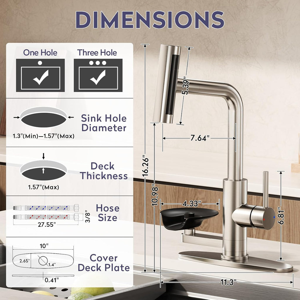 Brushed Nickel Kitchen Faucet with Pull Down Sprayer & Cup Washer
