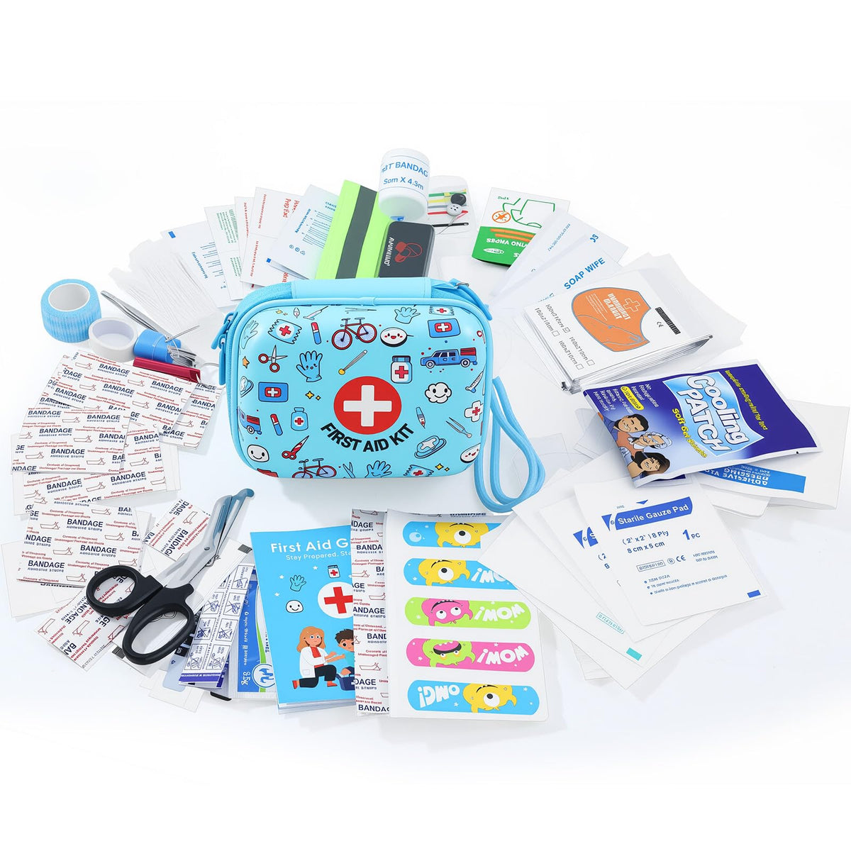 Mini First Aid Kit for Kids - 160 Pcs Hard Shell Emergency Kit, Blue