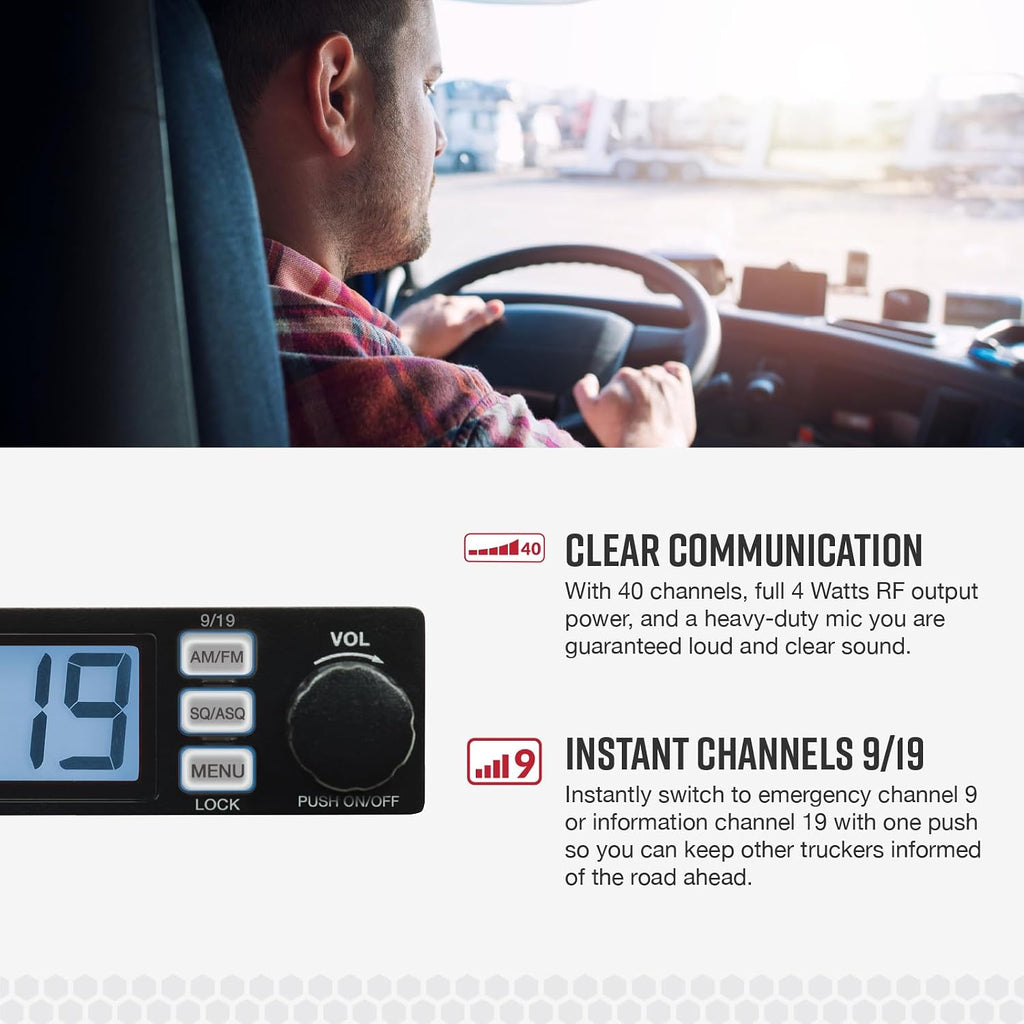 19 MINI AM/FM Recreational CB Radio, Dual-Mode AM/FM, 40 Channels | Travel Essentials, Time Out Timer, VOX, Auto