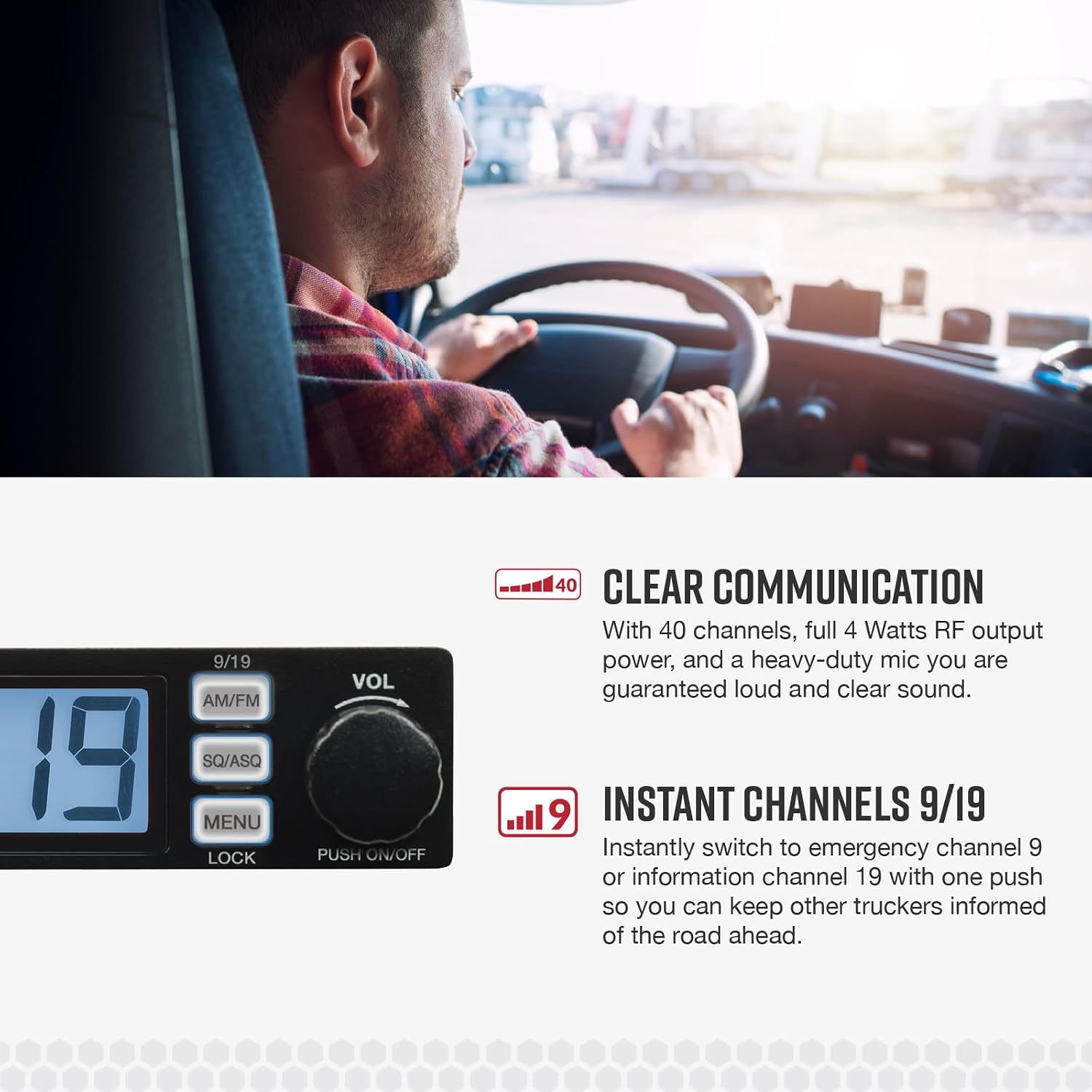 19 MINI AM/FM Recreational CB Radio, Dual-Mode AM/FM, 40 Channels | Travel Essentials, Time Out Timer, VOX, Auto