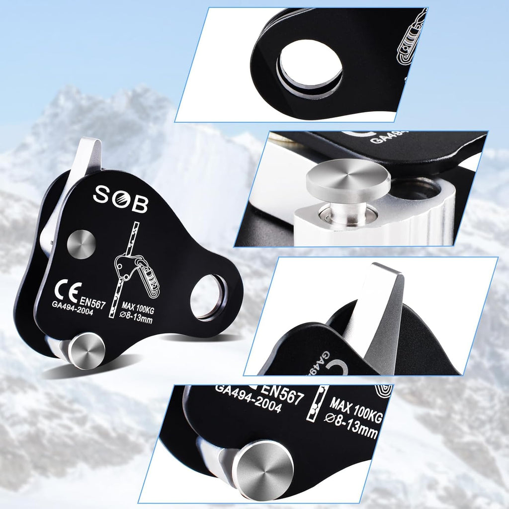 Climbing Descender Ascender Belay Device Self Locking Fall Protection Rappel Equipment Rope Grip for 8-13mm Rope for