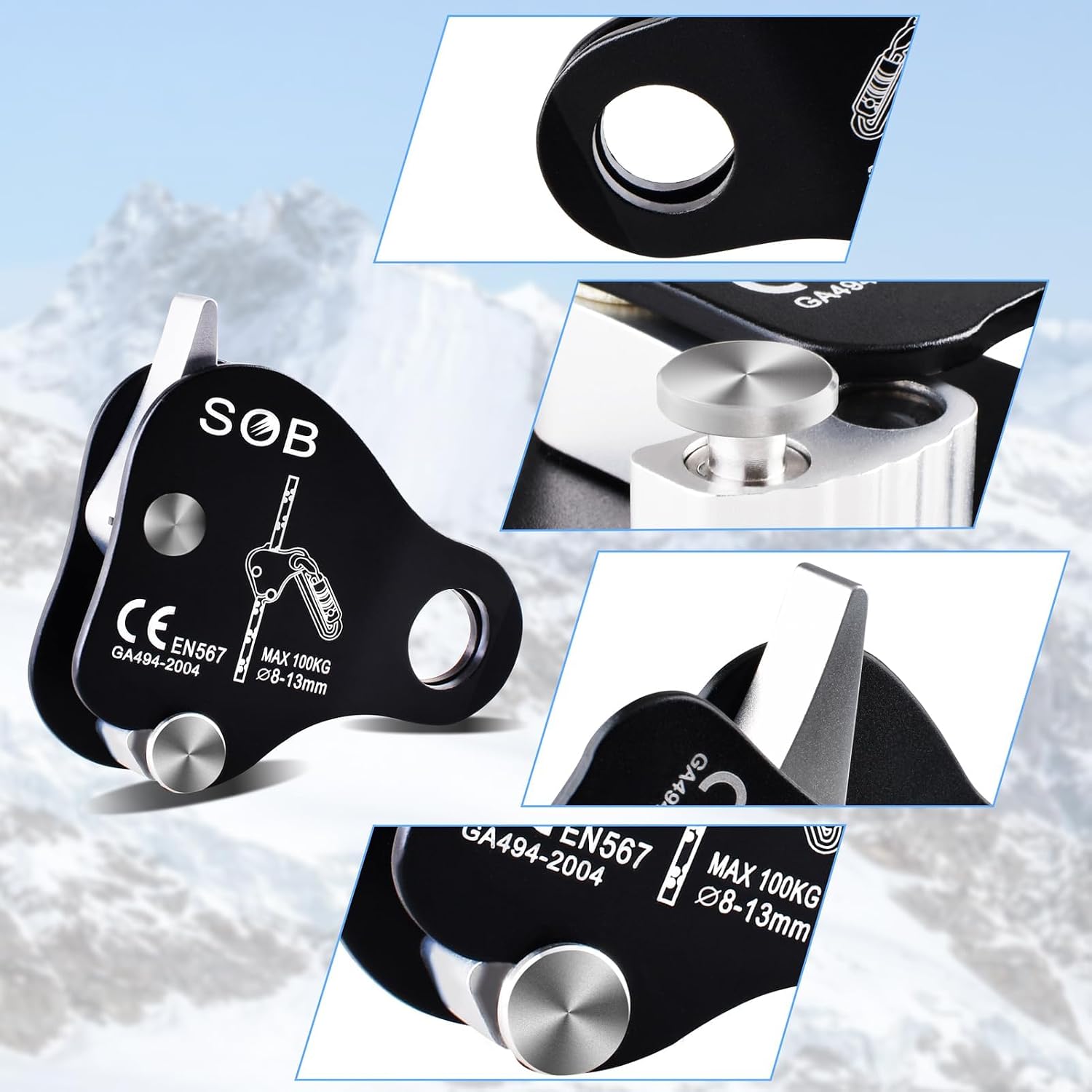 Climbing Descender Ascender Belay Device Self Locking Fall Protection Rappel Equipment Rope Grip for 8-13mm Rope for