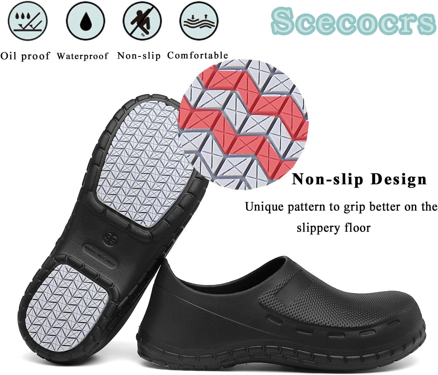 Men Non Slip Work Shoes, Waterproof Chef Shoes, Food Service Shoes for Restaurant, Oil Resistant Kitchen Work Clogs