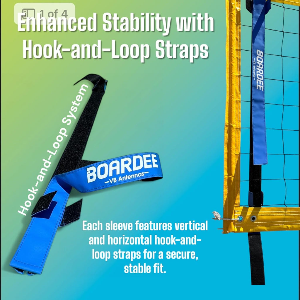 Volleyball Net Antenna Sleeves - Durable Tarpaulin Hook-and-Loop Sleeves with Vertical Straps - Indoor and Beach