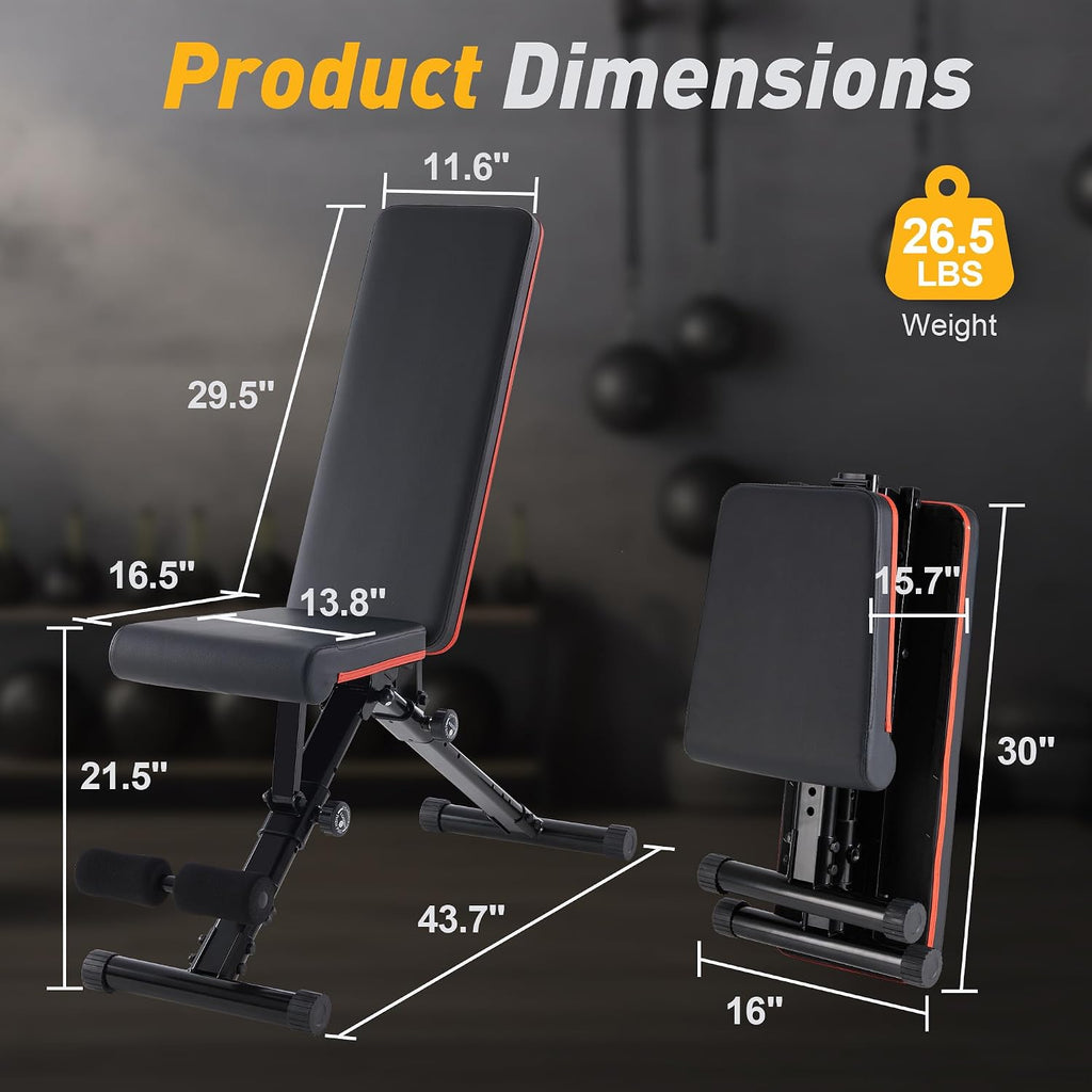 Adjustable Weight Bench 795 lbs, Foldable Incline Bench Press